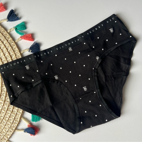 Victoria's Secret Stretch Cotton Hiphugger Panty Black VS Logo Dot XS NEW - Picture 3 of 3